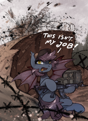 Size: 869x1200 | Tagged: safe, artist:foxinshadow, oc, oc only, oc:ventress, bat pony, pony, ar-15, barbed wire, gun, rifle, war, weapon