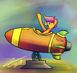 Size: 900x854 | Tagged: safe, artist:liracrown, scootaloo, g4, female, ride, rocket, solo