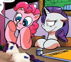 Size: 522x454 | Tagged: safe, idw, pinkie pie, rarity, g4, spoiler:comic