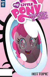 Size: 780x1200 | Tagged: safe, artist:tony fleecs, idw, pinkie pie, friendship is magic #42, g4, cover, droste effect, eye, eye reflection, eyes, hot topic, pinkception, recursion, reflection