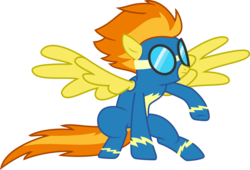Size: 3405x2317 | Tagged: safe, artist:sketchmcreations, spitfire, pegasus, pony, g4, newbie dash, goggles, high res, inkscape, landing, show accurate, simple background, spread wings, superhero landing, transparent background, vector, wonderbolts uniform