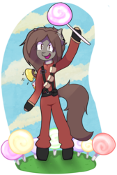Size: 1945x2900 | Tagged: safe, artist:darkpinkmonster, oc, oc only, candy, crossover, do you believe in magic?, food, lollipop, meet the pyro, parody, pyro (tf2), pyroland, solo, team fortress 2