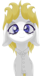 Size: 1060x1920 | Tagged: dead source, safe, artist:an-m, oc, oc only, oc:franziska, pony, unicorn, aryan, aryan pony, blonde, clothes, female, floppy ears, looking down, nazipone, pony oc, science, shirt, smiling, solo, starry eyes, tired, wingding eyes
