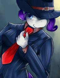 Size: 2550x3300 | Tagged: safe, artist:thekrispiestkreme, rarity, anthro, g4, clothes, female, hat, high res, necktie, solo, suit