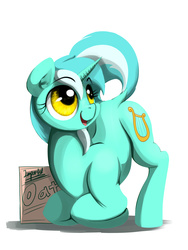 Size: 1500x2000 | Tagged: safe, artist:gasmaskfox, lyra heartstrings, pony, unicorn, g4, ass up, backbend, cute, expensive imported oats, female, food, lyrabetes, oats, simple background, sitting, smiling, solo, white background