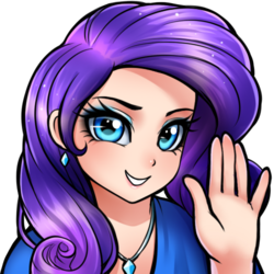 Size: 500x500 | Tagged: safe, artist:racoonsan, rarity, human, g4, bedroom eyes, clothes, commission, earring, female, grin, heyguys, humanized, looking at you, necklace, pendant, piercing, simple background, smiling, solo, transparent background, twitch.tv, waving
