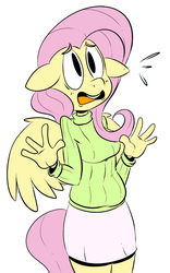 Size: 1137x1827 | Tagged: safe, artist:benja, fluttershy, anthro, ask ask-the-ponies, g4, clothes, female, skirt, solo, sweater, sweatershy