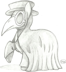Size: 1229x1328 | Tagged: safe, artist:paperwii, pony, monochrome, plague doctor, plague doctor mask, ponified, scp, solo