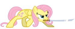 Size: 7360x2839 | Tagged: safe, artist:justisanimation, artist:mysteryben, fluttershy, rhythm is magic, g4, absurd resolution, female, katana, simple background, solo, sword, transparent background, vector, weapon