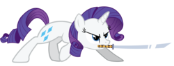 Size: 7360x2839 | Tagged: safe, artist:justisanimation, artist:mysteryben, rarity, pony, unicorn, rhythm is magic, g4, absurd resolution, female, katana, mare, simple background, solo, sword, transparent background, vector, weapon