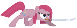 Size: 7669x2839 | Tagged: safe, artist:justisanimation, artist:mysteryben, pinkie pie, rhythm is magic, g4, absurd resolution, female, katana, simple background, solo, sword, transparent background, vector, weapon