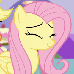 Size: 450x451 | Tagged: safe, screencap, applejack, fluttershy, pony, canterlot boutique, g4, season 5, animated, cute, eyes closed, female, nodding, party soft, pure, shyabetes, solo, wholesome, yes