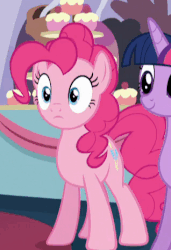 Size: 318x465 | Tagged: safe, screencap, pinkie pie, twilight sparkle, alicorn, pony, canterlot boutique, g4, animated, blinking, cute, diapinkes, excited, female, frown, happy, mare, open mouth, raised hoof, smiling, sweet dreams fuel, twilight sparkle (alicorn), wide eyes