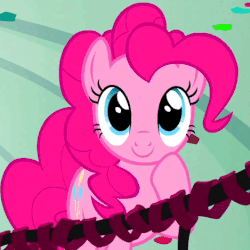 Size: 469x469 | Tagged: safe, screencap, pinkie pie, earth pony, pony, g4, newbie dash, season 6, animated, blue eyes, c:, cute, diapinkes, female, gif, looking at you, mare, pink body, pink coat, pink fur, pink hair, pink mane, pink pony, pink tail, pinkie smile, ponk, poofy hair, poofy mane, poofy tail, smiling, solo, tail