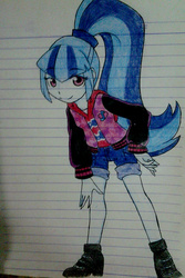 Size: 1299x1948 | Tagged: safe, artist:fantasygerard2000, sonata dusk, equestria girls, g4, my little pony equestria girls: rainbow rocks, alternate clothes, cute, drawing, female, lined paper, looking at you, photo, smiling, solo, sonatabetes, traditional art