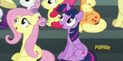 Size: 908x455 | Tagged: safe, screencap, apple bloom, applejack, fluttershy, rarity, sweetie belle, twilight sparkle, alicorn, pony, g4, newbie dash, animated, cutie mark, discovery family logo, female, filly, floppy ears, frown, holding hooves, mare, out of context, shipping fuel, sitting, the cmc's cutie marks, twilight sparkle (alicorn), wide eyes, windswept mane, wink, wonderbolts