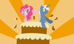 Size: 5000x3000 | Tagged: safe, artist:maddaimond255, pinkie pie, pokey pierce, g4, cake, female, food, high res, male, popping out of a cake, ship:pokeypie, shipping, straight