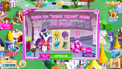 Size: 1280x720 | Tagged: safe, gameloft, coco pommel, fili-second, frederic horseshoepin, pinkie pie, radiance, rarity, g4, alternate hairstyle, clothes, dress, perfect princess dress, power ponies, vip