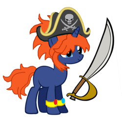 Size: 1152x1152 | Tagged: safe, artist:motownwarrior01, artist:pegasski, oc, oc only, oc:jolly rodger, g4, bracelet, hat, jewelry, pirate, pirate hat, simple background, solo, sword, transparent background, weapon