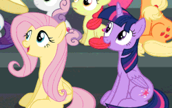 Size: 541x339 | Tagged: safe, screencap, fluttershy, twilight sparkle, alicorn, pony, g4, newbie dash, animated, female, floppy ears, frown, holding hooves, mare, out of context, shipping fuel, sitting, twilight sparkle (alicorn), wide eyes, windswept mane, wink, wonderbolts