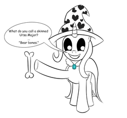 Size: 640x597 | Tagged: safe, artist:sethisto, trixie, pony, unicorn, g4, bone, crossover, female, mare, pun, sans (undertale), simple background, smiling, solo, undertale, white background