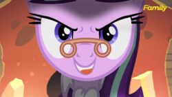 Size: 1280x720 | Tagged: safe, screencap, snowfall frost, starlight glimmer, a hearth's warming tail, g4, discovery family logo, dun dun dun, female, solo, tongue bite