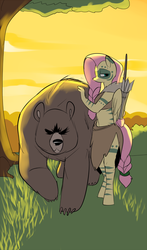 Size: 866x1476 | Tagged: safe, artist:metal-kitty, fluttershy, bear, anthro, unguligrade anthro, g4, alternate timeline, bow (weapon), chrysalis resistance timeline, female, midriff, quiver, solo, tribalshy