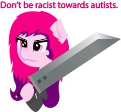 Size: 2048x1890 | Tagged: safe, artist:bladekeeper, oc, oc only, oc:blade keeper, earth pony, pony, /mlp/, autism, autist, buster sword, clothes, crying, edgy, female, final fantasy, hoodie, lodger, mare, racism, scrunchy face, simple background, solo, sword, weapon