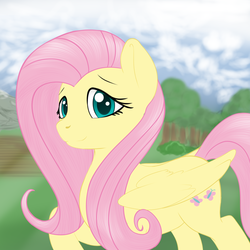 Size: 2000x2000 | Tagged: safe, artist:salemcat, fluttershy, g4, female, high res, looking at you, raised hoof, solo, standing