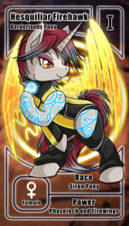 Size: 800x1399 | Tagged: safe, artist:vavacung, oc, oc only, oc:hesquiliar firehawk, borderlands, pactio card