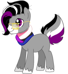 Size: 576x630 | Tagged: safe, artist:acluigiyoshi, artist:vampiresuper-sayajin, oc, oc only, oc:metten monotone, pony, asexual, asexual pride flag, genderfluid, genderfluid pride flag, glasses, hipster, ponified, ponysona, pride, pride ponies, simple background, solo, transparent background
