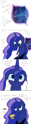 Size: 1500x6000 | Tagged: safe, artist:chapaevv, princess luna, oc, oc:anon, g4, comic, dream, food, high res, muffin, tea