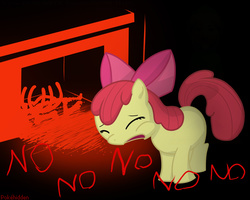 Size: 1280x1024 | Tagged: safe, artist:pokehidden, apple bloom, earth pony, pony, skeleton pony, story of the blanks, g4, artifact, bone, dead, eyes closed, female, filly, fireplace, no, open mouth, scared, skeleton