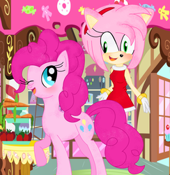 Size: 1808x1856 | Tagged: safe, artist:abrilelizabeth, pinkie pie, g4, amy rose, crossover, sonic the hedgehog (series)