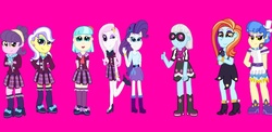 Size: 1000x488 | Tagged: safe, artist:pinkiethepowerpuff, coco pommel, fleur-de-lis, photo finish, rarity, sapphire shores, sassy saddles, suri polomare, upper crust, equestria girls, g4, clothes, crystal prep academy uniform, equestria girls-ified, female, school uniform