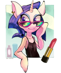 Size: 1280x1520 | Tagged: safe, artist:akomaru, rarity, g4, earring, glasses, lipstick, piercing