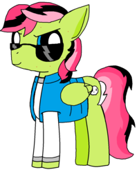 Size: 932x1161 | Tagged: safe, artist:thefanficfanpony, oc, oc only, pegasus, pony, flutter brutter, g4, clothes, fluttershy's brother (fanon), jacket, male, simple background, solo, stallion, sunglasses, white background