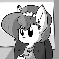 Size: 903x903 | Tagged: safe, artist:tjpones, oc, oc only, oc:brownie bun, horse wife, clothes, cute pony prison, grayscale, monochrome, prison outfit, solo