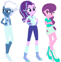 Size: 546x552 | Tagged: safe, artist:cleofine123, night glider, starlight glimmer, sugar belle, equestria girls, g4, my little pony equestria girls: rainbow rocks, alternate universe, equestria girls-ified, female, hand on hip, simple background, transparent background