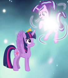 Size: 2580x2959 | Tagged: safe, artist:deannaphantom13, starlight glimmer, twilight sparkle, alicorn, pony, g4, magical mystery cure, alicorn transformation, alicornified, alternate scenario, apotheosis, ascension, ascension realm, high res, let it happen, mid-transformation, princess celestia's special princess making dimension, race swap, starlicorn, transformation, twilight sparkle (alicorn)