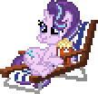 Size: 108x104 | Tagged: safe, artist:botchan-mlp, starlight glimmer, pony, unicorn, g4, the crystalling, animated, beach chair, chair, desktop ponies, eating, female, food, mare, nom, pixel art, popcorn, simple background, solo, transparent background