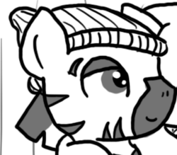 Size: 266x233 | Tagged: safe, artist:ficficponyfic, edit, oc, oc only, oc:adetokunbo, zebra, colt quest, close-up, cropped, face, hat, image macro, lust, male, meme, monochrome, pirate, reaction image, sailor, smiling, solo, stallion, toque