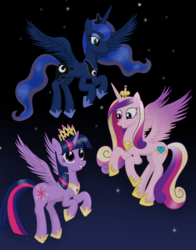 Size: 2391x3051 | Tagged: safe, artist:deannaphantom13, princess cadance, princess luna, twilight sparkle, alicorn, pony, g4, female, high res, mare, twilight sparkle (alicorn)