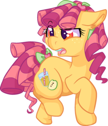 Size: 1387x1617 | Tagged: safe, artist:paintsplatter, oc, oc only, oc:apple fizz, bow, hair bow, offspring, parent:apple bloom, parent:tender taps, parents:tenderbloom, solo, tail bow