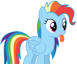 Size: 3438x2866 | Tagged: safe, artist:sketchmcreations, rainbow dash, pegasus, pony, g4, newbie dash, alternate hairstyle, behaving like pinkie pie, dynamic dash, female, high res, inkscape, simple background, solo, tongue out, transparent background, vector