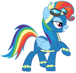 Size: 2603x2491 | Tagged: safe, artist:sketchmcreations, rainbow dash, g4, newbie dash, clothes, female, goggles, high res, inkscape, rainbow fash, raised hoof, simple background, solo, transparent background, vector, wonderbolts uniform