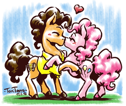 Size: 700x587 | Tagged: safe, artist:taritoons, cheese sandwich, pinkie pie, g4, female, kissing, male, ship:cheesepie, shipping, straight