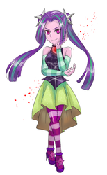Size: 600x974 | Tagged: safe, artist:tzc, aria blaze, equestria girls, g4, clothes, female, looking at you, sleeveless, socks, solo, striped socks