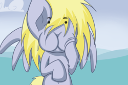 Size: 997x662 | Tagged: safe, artist:extradan, edit, derpy hooves, oc, oc:jerky hooves, pegasus, pony, g4, :3, belly button, butt, buttface, female, mare, solo