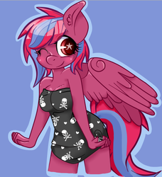 Size: 420x460 | Tagged: safe, artist:pegasisterpartying, oc, oc only, anthro, clothes, dress, solo, wink